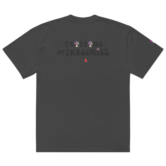 Shroomiez Smily Face x Shroomiez (right sleeve) x TrippingOffShroomiez Oversized faded t-shirt