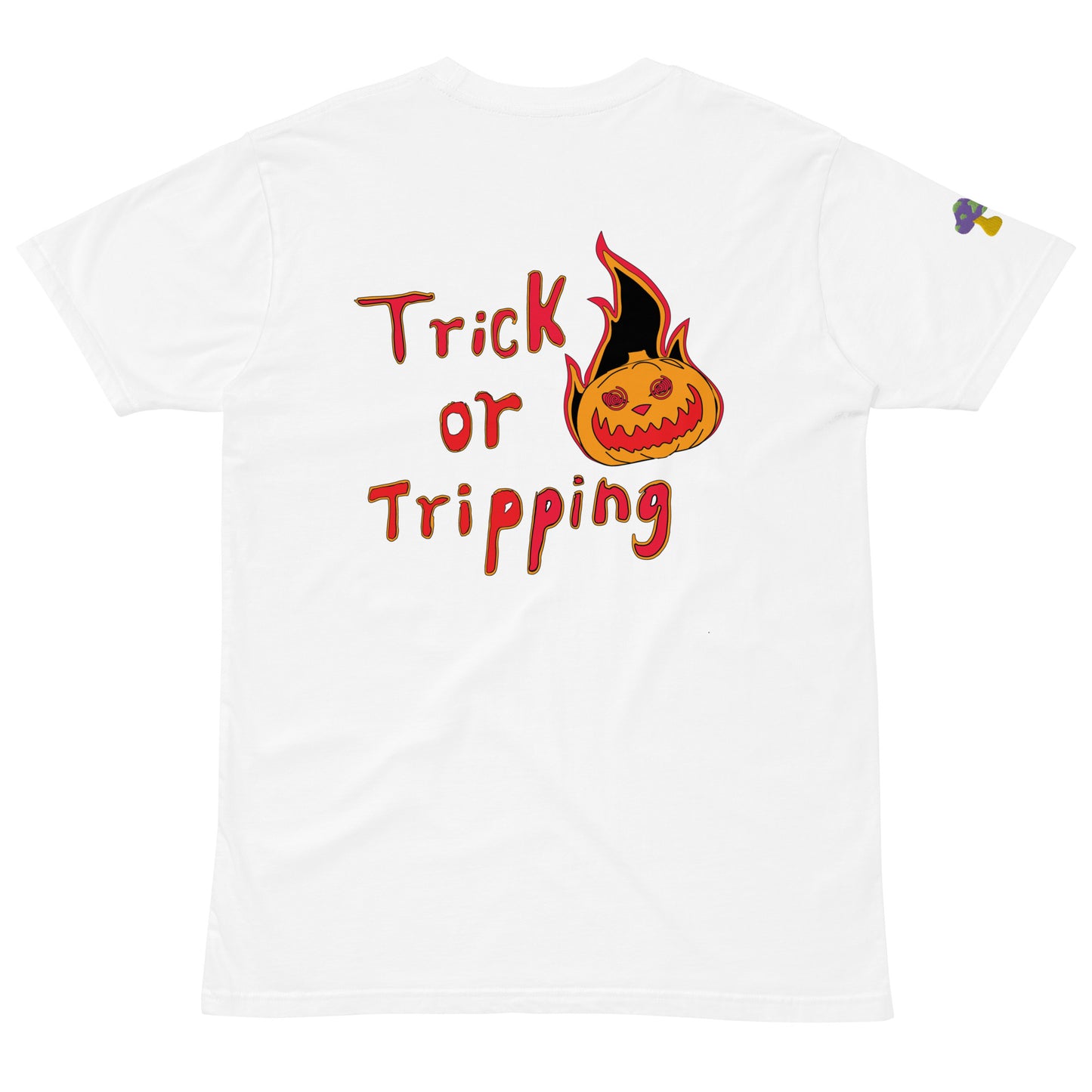 ExclusiveHalloweenSmilyFacexShroomiezxTrippingEvilPumpkinUnisex premium t-shirt