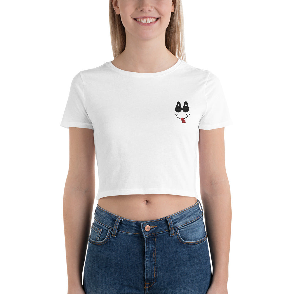 Embroidered TrippingOffShroomiez Smily Face Women’s Crop Tee